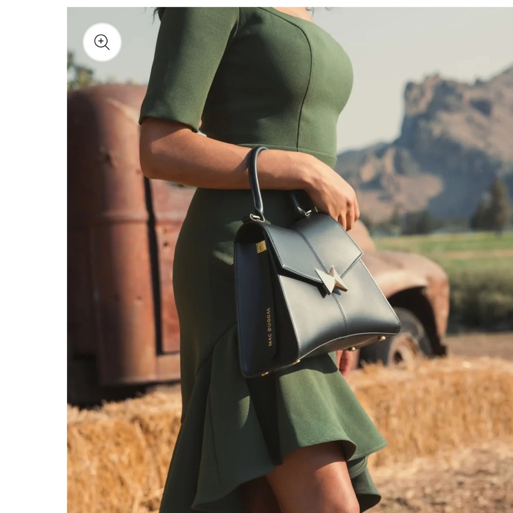 Mac Duggal Green Crepe 3/4 Sleeve Asymmetrical Hem Dress size 14